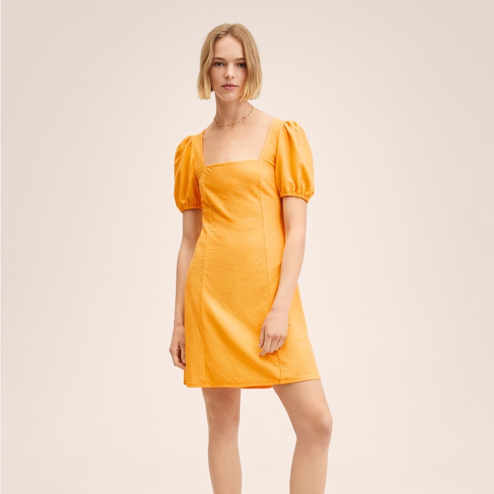 MANGO- Flowing dress with balloon sleeves - Picture 3 of 7
